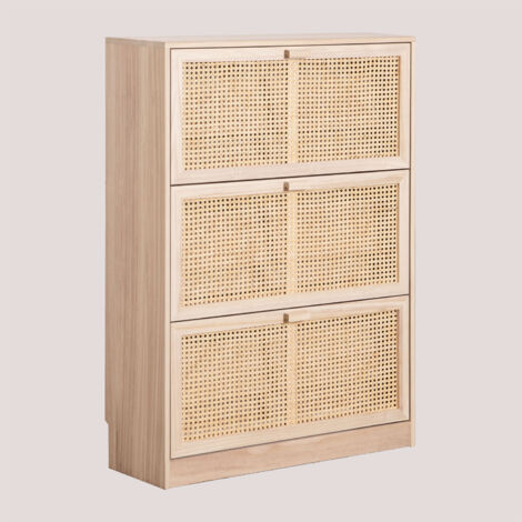 Sklum – Meuble à chaussures en bois de paulownia – 3 tiroirs avec détails en rotin – Dimensions 115x83x28 cm – Style naturel élégant (1/5)