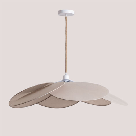 Sklum – Plafonnier Okai brun noisette Ø87 cm – Abat-jour en polyester et coton – Éclairage chaleureux – Douille E-27 – Hauteur réglable 125-160 cm