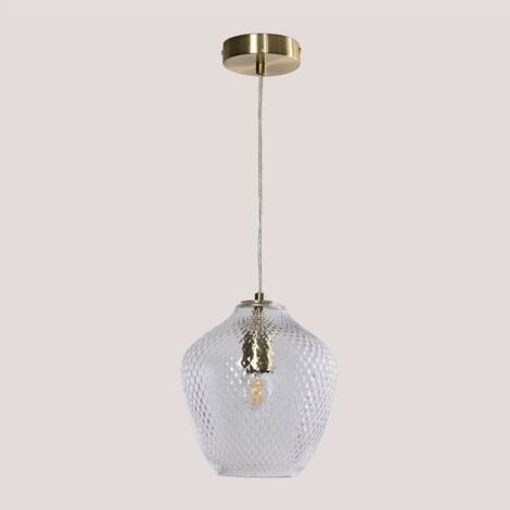 Sklum – Plafonnier Taylor en fer et verre doré – Hauteur 122cm – Largeur 20cm – Culot E-27 – Style vintage pour salon et salle à manger (1/5)