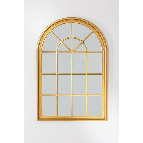 Miroir Mural en Bois Effet Fenêtre (100x150 cm) Lena SKLUM Doré