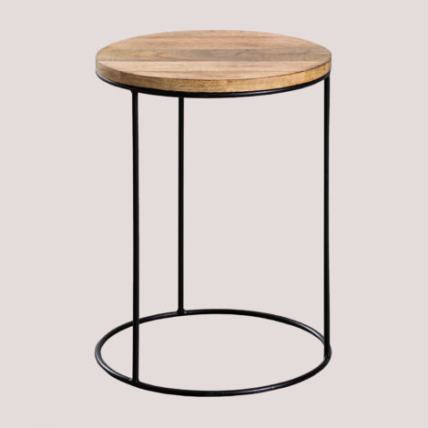 Sklum – Table d'appoint ronde en manguier Ø30 cm – Structure en fer soudée à la main – Style industriel – Fabrication artisanale unique (1/5)