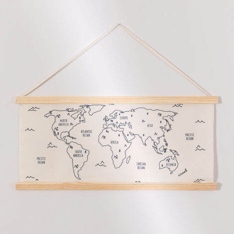 Toile Mappemonde Enfant Continents et Océans