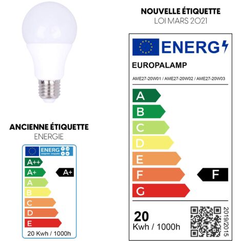 10 Ampoules LED E27 20W 6000K Blanc Froid Haute Luminosité