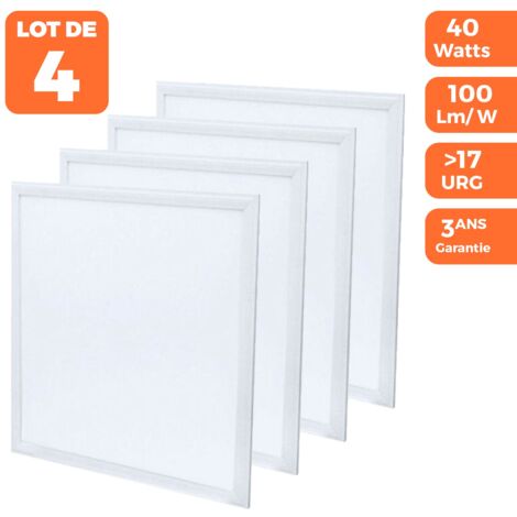 Europalamp – Lot de 4 dalles LED ultra slim 600x600mm 40W blanc neutre 4000K – Épaisseur 9mm – Flux lumineux 4000lm pour bureaux et espaces professionnels