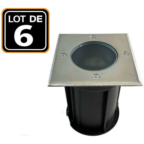 Europalamp – Lot de 6 spots encastrables de sol carrés en inox 304 – Pour ampoules GU10 – Indice de protection IP65 – Installation étanche