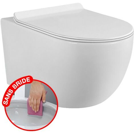 CONFORT - WC suspendu sans bride avec fixations invisibles + abattant ultra  fin déclipsable + frein de chute