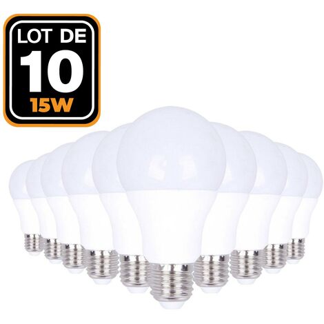 10 Ampoules LED E27 15W Blanc chaud 3000K Haute Luminosité
