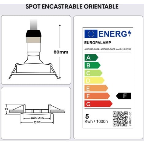 15 Spots LED 5W Encastrable et orientable complet en Blanc avec