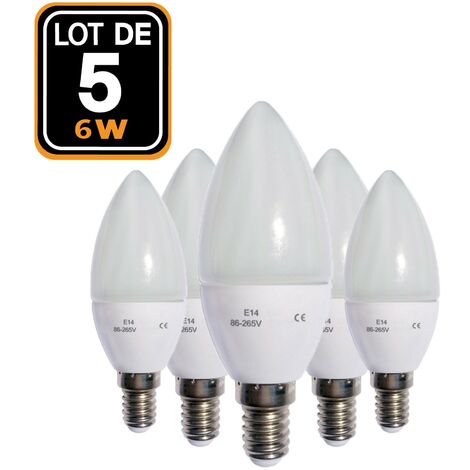 6 ampoules led dépoli flamme E14 470 Lm : 40 W blanc chaud, LEXMAN