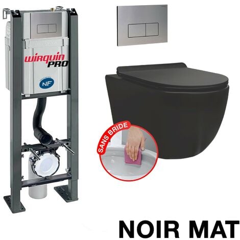 Pack Complet WC Sans Bride Bati Autoportant + Cuvette Noir Matt