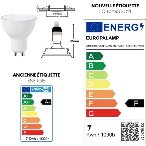 50 Spots encastrable orientable BLANC avec GU10 LED de 7W eqv.