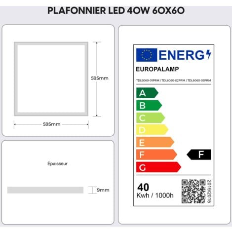 Dalle LED 600x600 40W lot de 8 pcs Blanc Neutre 4000k Haute