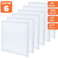 Europalamp – Pack de 6 dalles LED 600x600mm 40W blanc neutre 4000K – Haute luminosité 3600lm – Diffuseur anti-éblouissement – Pour faux plafonds