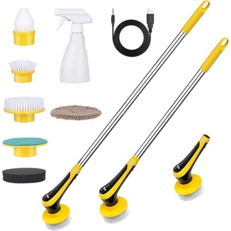 Brosse de nettoyage électrique Spin Scrubber sans fil - Brosse multifonction avec 6 têtes de brosse et barre télescopique réglable pour salle de bain, toilettes, baignoires, carrelage et sol