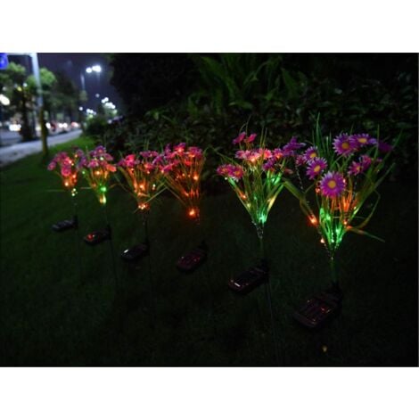 2 PC lampes solaires extérieures, lumières de fleurs solaires, lampe solaire de fleur de marguerite, lumière solaire de pelouse menée, parfait pour le jardin, cour, patio, violet-