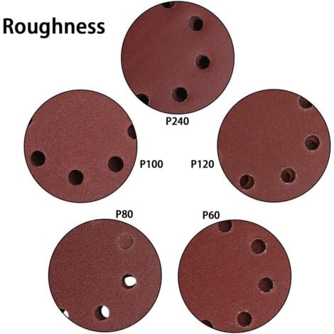 Disques abrasifs 125 mm Velcro - 100 pièces de papier abrasif pour ponceuse excentrique 8 trous chacun 20 x 60/80/100/120/240 grain papier rond excentrique 125 mm -