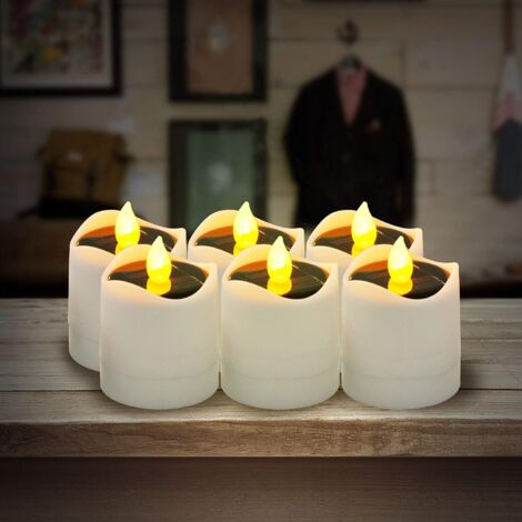 6 Pcs Bougies LED, Bougie Solaire Flamme,Bougies à LED -Réaliste et Bright, Puissance de la Solaire,Scintillement,étanche, pour Votive Table Party Anniversaire Mariage Noël-