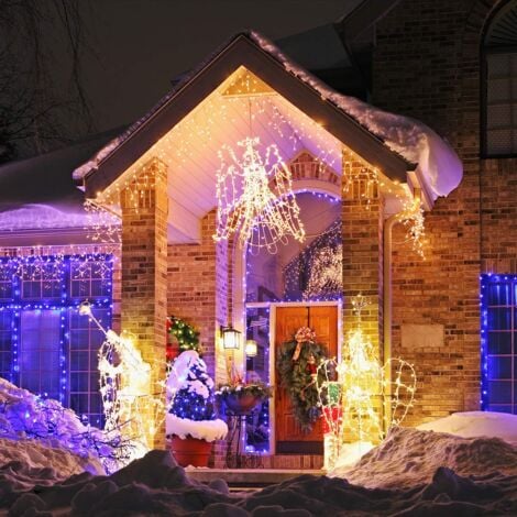 Guirlande lumineuse solaire, 200LED étanche Guirlande lumineuse extérieur 22m avec 8 modes pour jardin, maison, terrasse, cour, arbres, les fêtes, mariage Blanc chaud [Classe énergétique A+] -