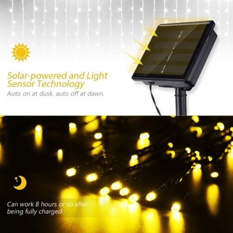 Guirlande lumineuse solaire, 200LED étanche Guirlande lumineuse extérieur 22m avec 8 modes pour jardin, maison, terrasse, cour, arbres, les fêtes, mariage Blanc chaud [Classe énergétique A+] -