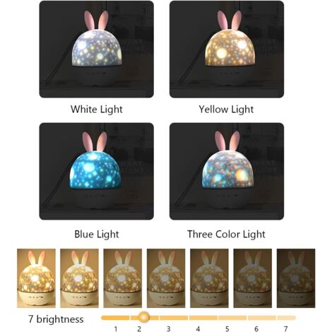 Veilleuse Enfant Lampe Etoile Projecteur, 360°Rotation Musicale Veilleuse + Minuterie + Télécommande + 6 Couleurs, LED Veilleuse Ciel Etoilé Bébé pour Anniversaire, Noël [Classe énergétique A++]-A-