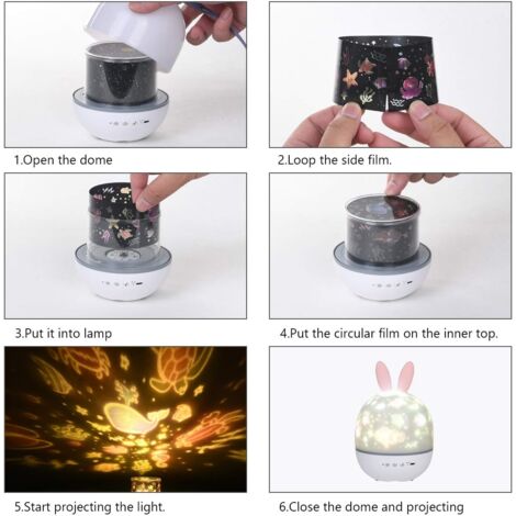 Veilleuse Enfant Lampe Etoile Projecteur, 360°Rotation Musicale Veilleuse + Minuterie + Télécommande + 6 Couleurs, LED Veilleuse Ciel Etoilé Bébé pour Anniversaire, Noël [Classe énergétique A++]-A-