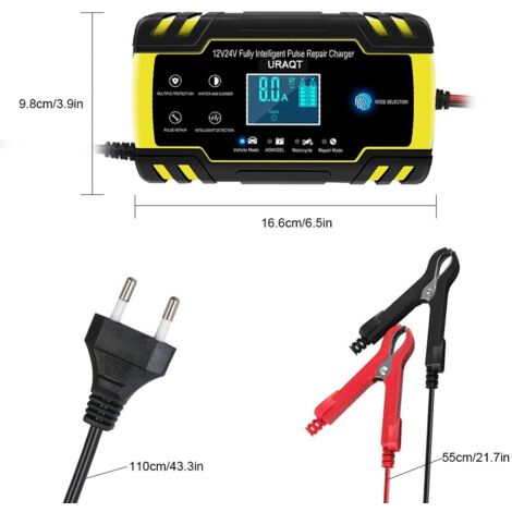 Chargeur de batterie de voiture, chargeur de batterie de voiture 8A 12V / 24V Entièrement automatique avec écran LCD, chargeur d'entretien intelligent pour voitures, motos, tondeuses à gazon ou bateau