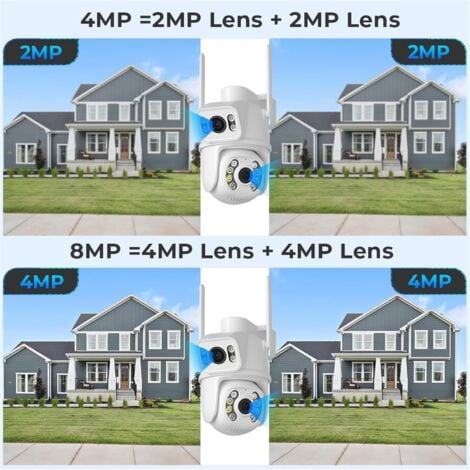 Caméra de Surveillance, Caméra 4MP 8MP 4K PTZ double objectif avec double écran Ai détection humaine suivi automatique caméra de Surveillance extérieure sans fil ,Caméras de sécurité(8MP NO SD Card)