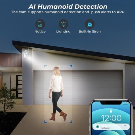 Caméra de Surveillance, Caméra 4MP 8MP 4K PTZ double objectif avec double écran Ai détection humaine suivi automatique caméra de Surveillance extérieure sans fil ,Caméras de sécurité(8MP NO SD Card)