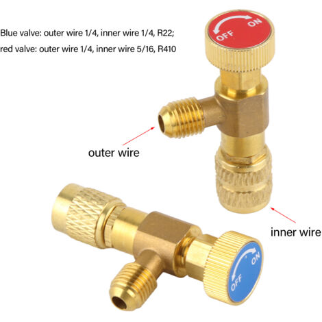 2 Adaptateurs Valve Réfrigérant R22/R410 - Laiton 1/4 SAE Mâle Vers Femelle - Climatisation