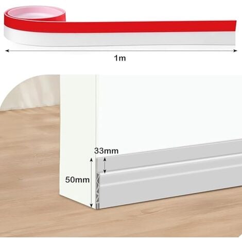 Boudin de Porte, Bas de Porte en Silicone Souple, Bas de Porte Isolant Phonique Porte, Boudin de Porte Isolant Froid, Blanc 1mx50mm
