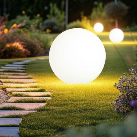 Lampe d'extérieur à LED Sphère Lampe de jardin avec courant Sphères lumineuses pour jardin Piquet de terre blanc, 20cm