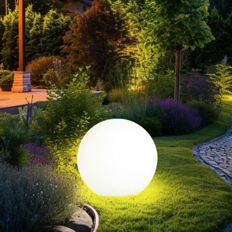Lampe d'extérieur à LED Sphère Lampe de jardin avec courant Sphères lumineuses pour jardin Piquet de terre blanc, 20cm