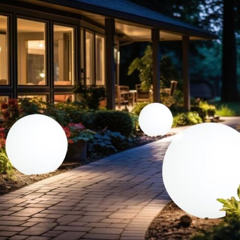 Lampe d'extérieur à LED Sphère Lampe de jardin avec courant Sphères lumineuses pour jardin Piquet de terre blanc, 20cm