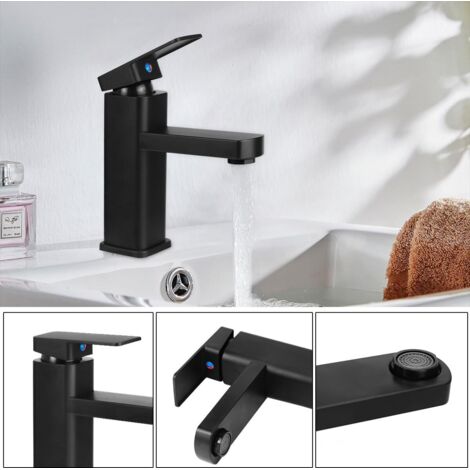 AURALUM MAX Mitigeur Lavabo Noir Avec Douchette Extractible Moderne Monotrou Robinet Pour Lavabo Et Vasque Salle De Bain Mitigeur Eau Et Froide 92327253