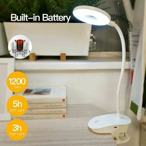 FOREHILL Lampe à clipser, lampe de lecture à piles, lampe à clipser pour lit avec 3 niveaux de luminosité, rechargeable par USB, lampe de lecture