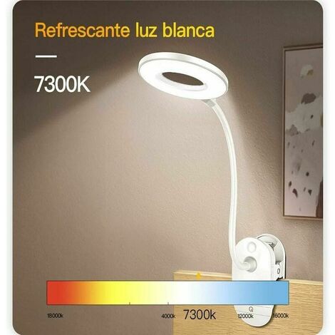 FOREHILL Lampe à clipser, lampe de lecture à piles, lampe à clipser pour lit avec 3 niveaux de luminosité, rechargeable par USB, lampe de lecture