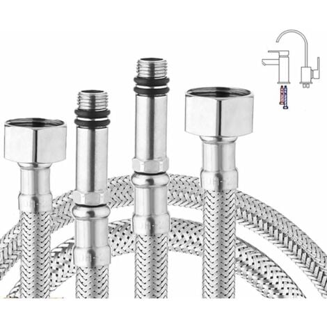 Lot de 2 tuyaux flexibles tressés en acier inoxydable pour mitigeur de cuisine/lavabo monobloc 1/2 Raccord 600 mm de long