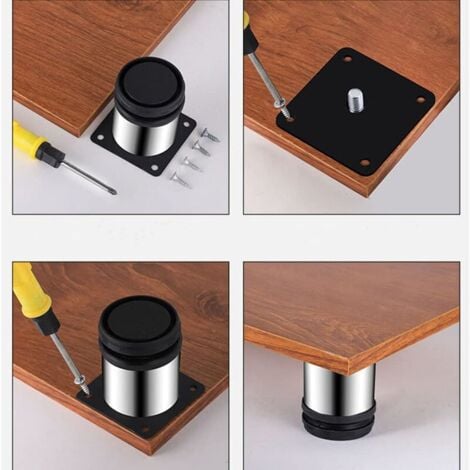 FOREHILL  4x Pieds de Meuble Reglable Pieds de Table en Acier Inoxydable avec Vis - 50cm