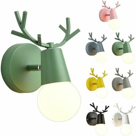 FOREHILL Applique Murale Intérieure En Fer En Forme De Bois De Cerf, Luminaire Applique Murale Pour Chambre D'Enfant En Couleur Macaron, Spot Applique Murale Intérieure Du Style Simple Et Moderne (Ver
