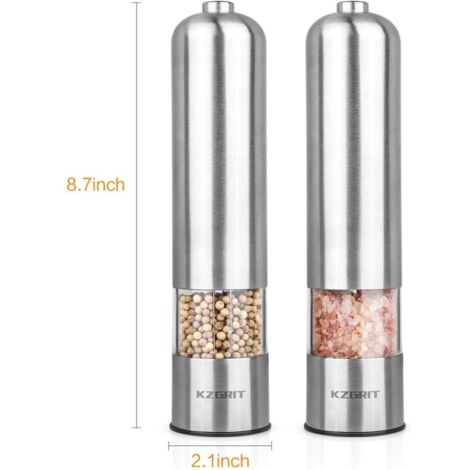 Moulin à Sel Et Poivre Électrique Lot De 2 - Acier Inoxydable Avec Lumière, Broyeur Céramique, Fonctionnement Une Main