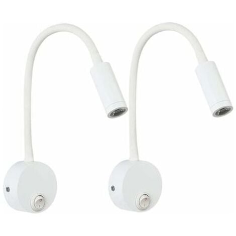 lot de 2 Applique de Lecture Blanc, Lampe Col de Cygne Flexible LED 3W Fixation Liseuse Murale avec interrupteur pour Chambres Salon Intérieur Salon