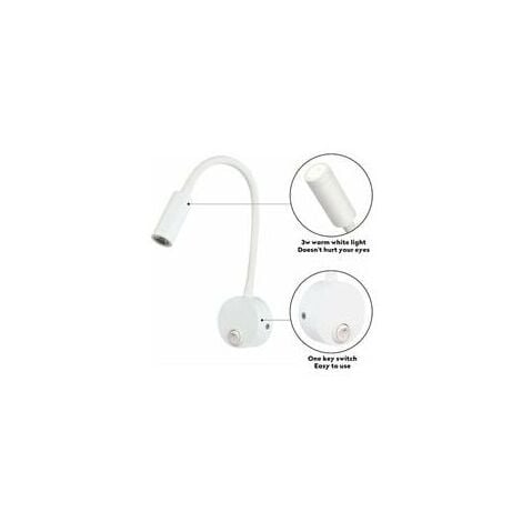 lot de 2 Applique de Lecture Blanc, Lampe Col de Cygne Flexible LED 3W Fixation Liseuse Murale avec interrupteur pour Chambres Salon Intérieur Salon