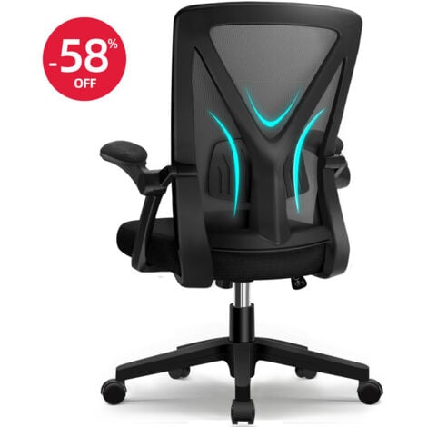 Chaise de Bureau, Siège Inclinable et Ergonomique,  Fauteuil de Bureau avec Accoudoirs Pliables, Soutien Lombaire Réglable, Maille Respirante, Charge 150kg