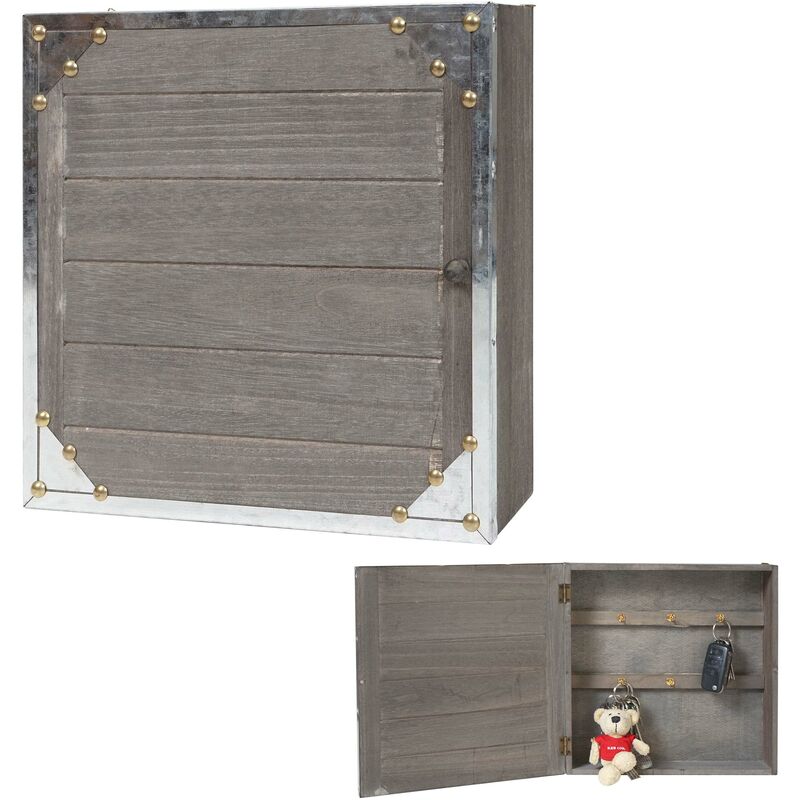 Caja llaves Virginia, caja madera armario llaves, aspecto shabby vintage  27x27x6cm gris-marrón