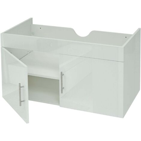Mueble lavabo HHG-242, mueble lavabo mueble bajo mueble de baño, MVG alto brillo 90cm, blanco (1/5)