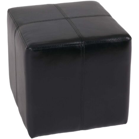 Asiento cubo Taburete Onex, cuero + polipiel, 36x36x36cm certificado MVG, negro (1/5)