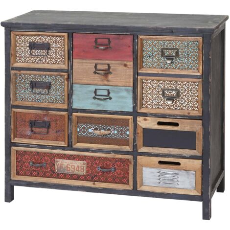 Mueble boticario HHG-069, cómoda, madera maciza de abeto, aspecto shabby vintage 84x90x32cm