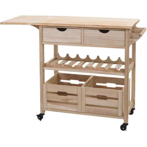 Carro de servicio HHG-016, carro de cocina carro de cocina carro de té, madera de pino 89x119x41cm, natural (1/5)