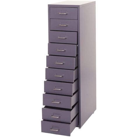 Armario con ruedas Boston T851, armario con cajones armario de acero, 110x28x41cm 10 cajones, gris oscuro