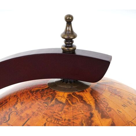 Minibar Globoso In Legno Eucalipto Con Mappe Antiche - Cantinetta Portabottiglie Da Tavolo